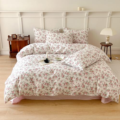 Vintage Floral Comforter Set King Aesthetic Rose Flowers Pattern Comforter Cottagecore Bedding Set 3 Pieces Farmhouse Botanical Comforter Set Soft Lightweight Bedding Comforter King Size