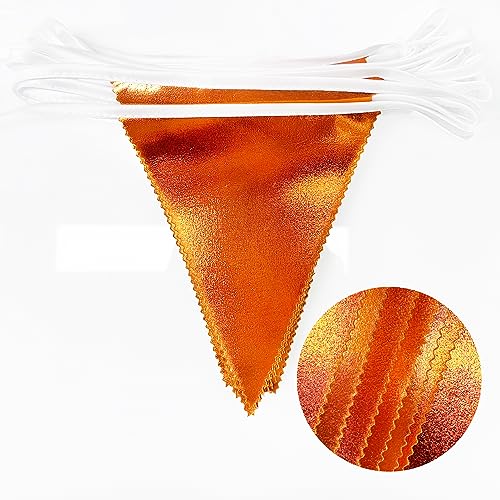 Orange Party Decorations Metallic Fabric Triangle Pennant Banner Flag Bunting Garland for Fall Autumn Thanksgiving Graduation Birthday Wedding Bridal Shower Baby Shower Anniversary Party Supplies (36 Count)