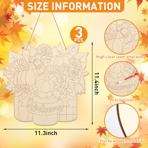 Unfinished Fall Wreaths Wood Crafts to Paint Set of 3 (3 Count)