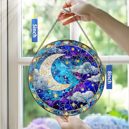 8 Inch Moon and Star Stained Glass Ornament