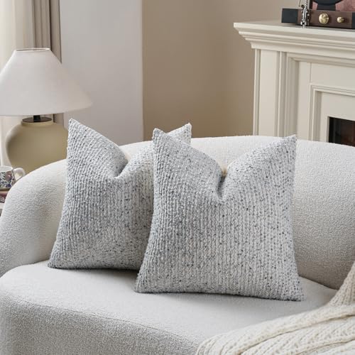Striped Throw Pillow Covers 20x20 Set of 2 Blue Textured Boucle Chic Morden Boho Accent Farmhouse Square Decorative Couch Pillow Covers for Home Decor Bed Sofa Living Room (2 Count)