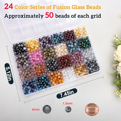 About 1200+ pcs 6mm Glass Beads Bracelet Making Kit (1200 Count)