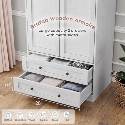 2 Doors Wooden Armoire Wardrobe Closet with 2 Drawers