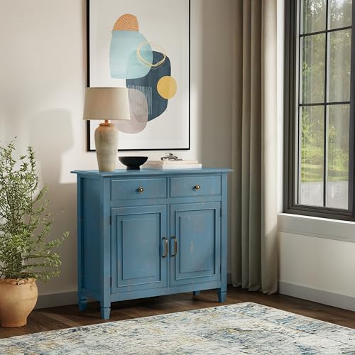 Connaught 40" Wide Solid Wood Cabinet in Distressed Coastal Blue