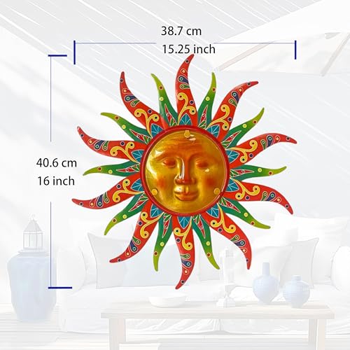 16 Inch Colorful Sun Face Metal Wall Decor