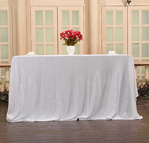 Sequin Tablecloth 50x72 Inch White for Wedding Party