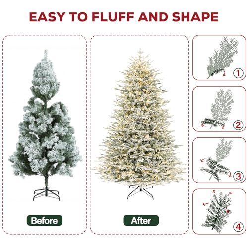 9 ft Prelit Flocked Christmas Tree with Realistic PE Foliage