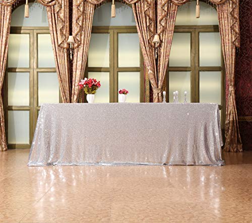 Sequin Tablecloth 60x120 Inch Silver for Disco Wedding Party