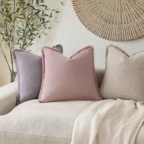 Decorative Linen Fringe Throw Pillow Covers 18×18 Inch (2 Count)