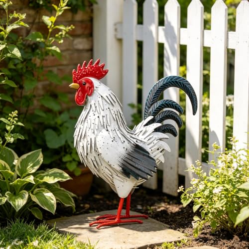 Rooster Garden Statue Sculpture Metal Chicken Yard Decor Outdoor Figurines Patio Backyard Decoration