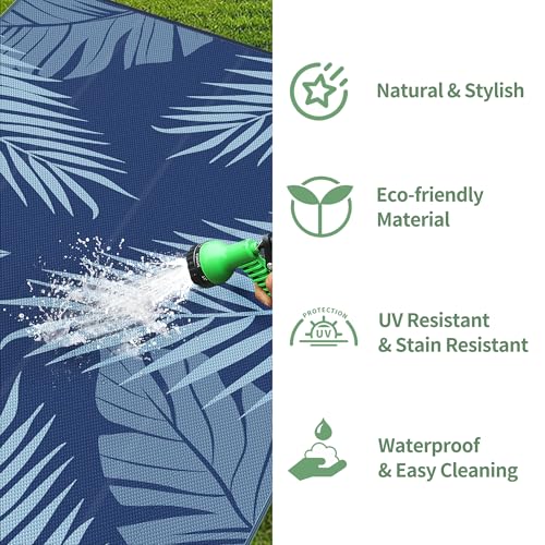 Outdoor Rug Waterproof Plastic Rugs 10'x14' for Camping Blue (140 Sq Ft)