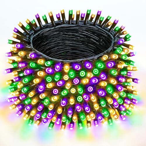 200 LED Extendable Green Yellow Purple Mardi Gras Lights Outdoor Indoor