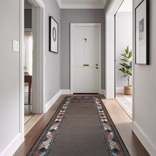 Outdoor Runner Rug 2x7 Modern Floral Bordered Area Rugs for Indoor and Outdoor Patio Easy to Clean Non Shedding Living Room Porch Garden Washable Outside Carpet