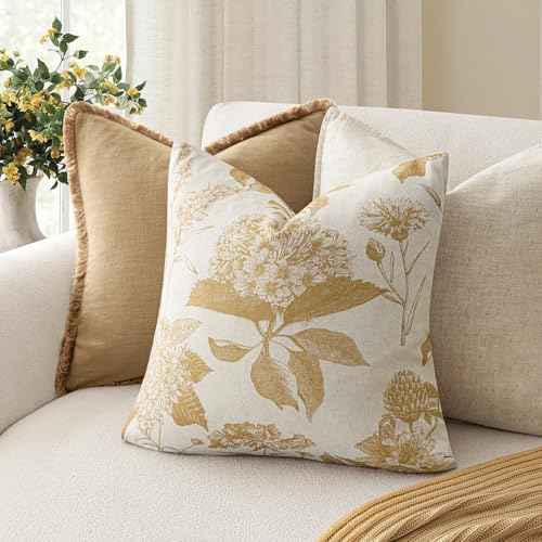 Set of 2 Linen Floral Vintage Throw Pillow Covers Neutral Accent Print Decorative Cozy Cushion Covers Farmhouse Home Decor for Sofa Chair Couch Bed Living Room