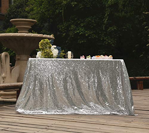 Sequin Tablecloth 50x72 Inch Silver for Disco Wedding Party