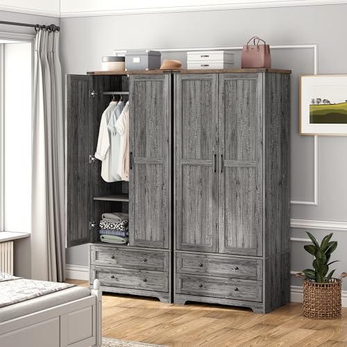 Wooden Armoire Wardrobe Closet with Drawers (2 Count)