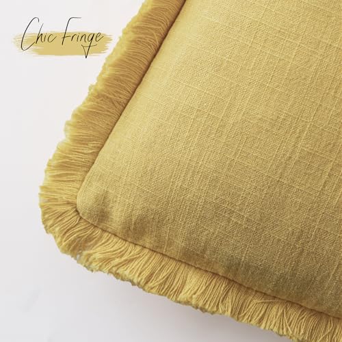 Decorative Linen Fringe Throw Pillow Covers 20×20 Ginger Yellow (2 Count)