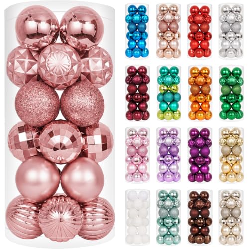 24ct Rose Gold Christmas Ball Ornaments for Tree Decorations (24 Count)