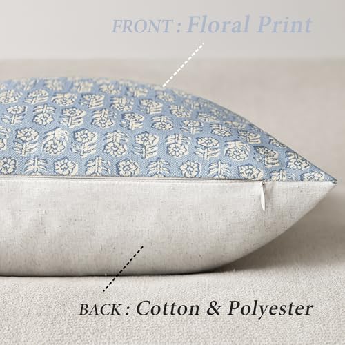 Decorative Floral Print Throw Pillow Covers 18×18 Powder Blue (2 Count)