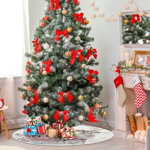 36 Inch Pink Elk Christmas Tree Skirt for New Year Party Decorations and Xmas Tree Mat