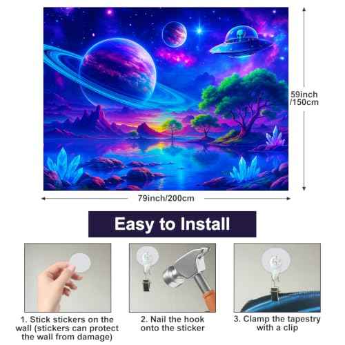 Blacklight Tapestry Alien UFO Party Wall Decor 78 x 59 Inch