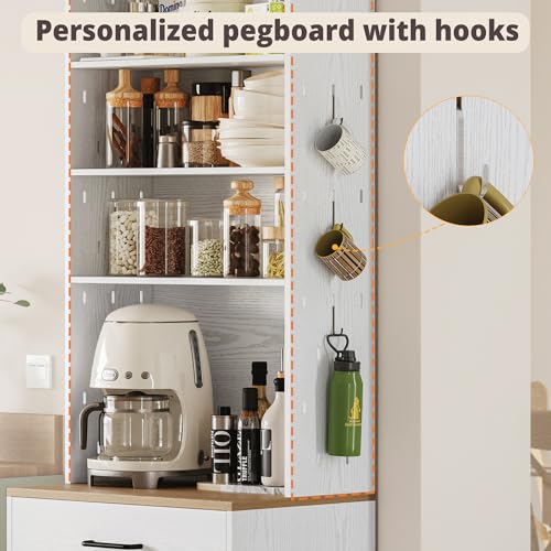 Bakers Rack Microwave Stand with Customizable Pegboard and Storage