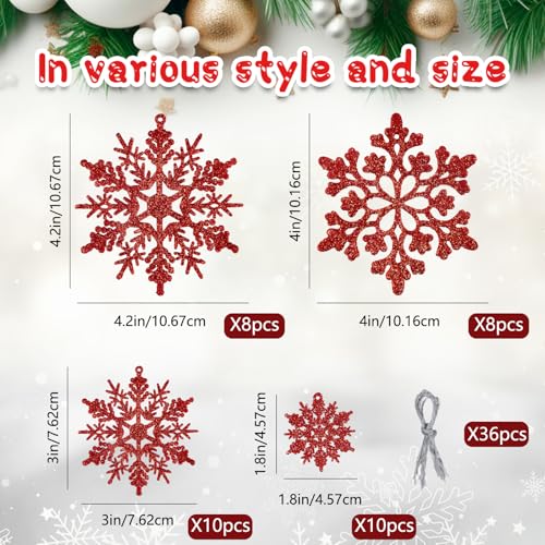 36pcs Red Christmas Snowflake Ornaments (36 Count)