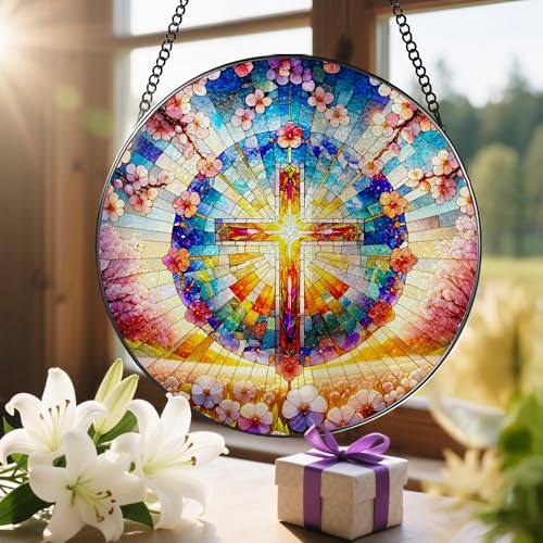 8 Inches Cross Stained Glass Suncatcher