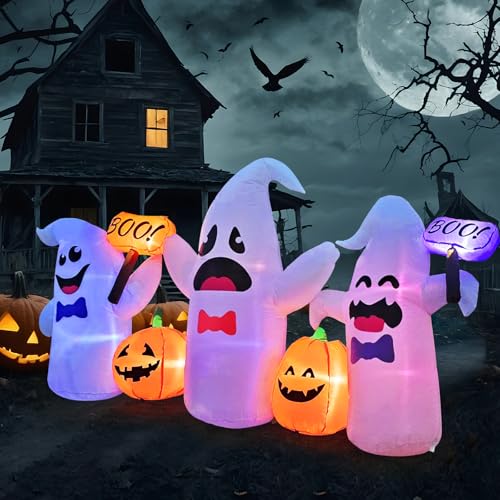 8FT Long Halloween Inflatable Ghosts and Pumpkins (Orange White)