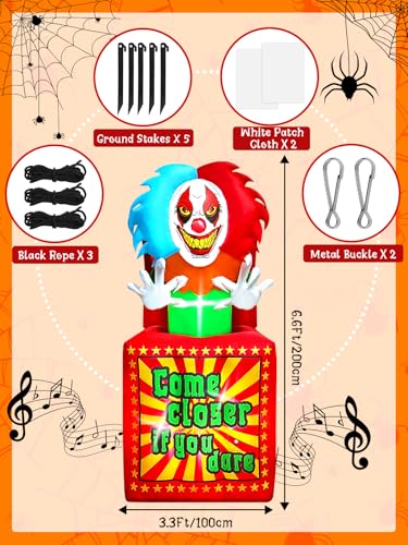 6.6 FT Halloween Inflatables Animated Clown with Music