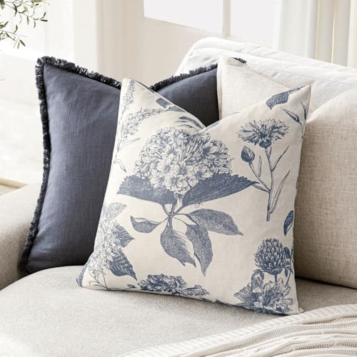Set of 2 Linen Floral Vintage Throw Pillow Covers Neutral Accent Print Decorative Cushion Covers Farmhouse Boho Home Decor for Sofa Chair Couch Bedroom Living Room (2 Count)