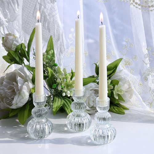Clear Ribbed Candlestick Holders 4.3" H Set of 6 for Wedding Table