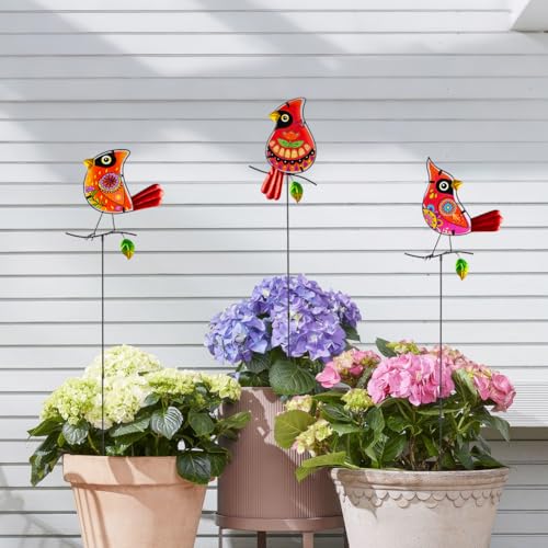 Set of 3 Cardinal Stained Glass Decorative Garden Stakes (3 Count)