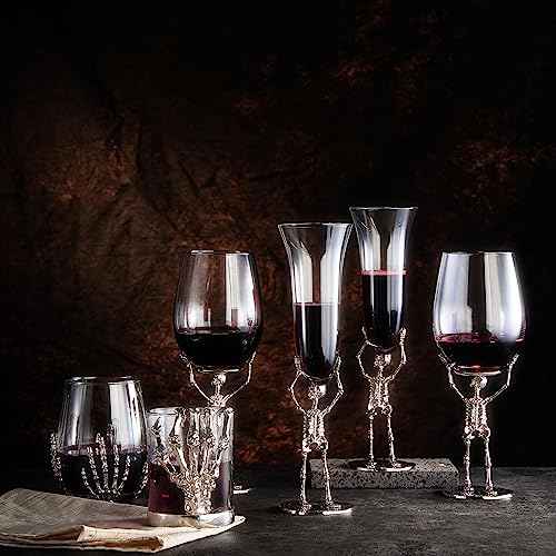 Skeleton Hand Stemless Wine Glasses Set Of 2 17oz Spooky Halloween Tumblers (2 Count)