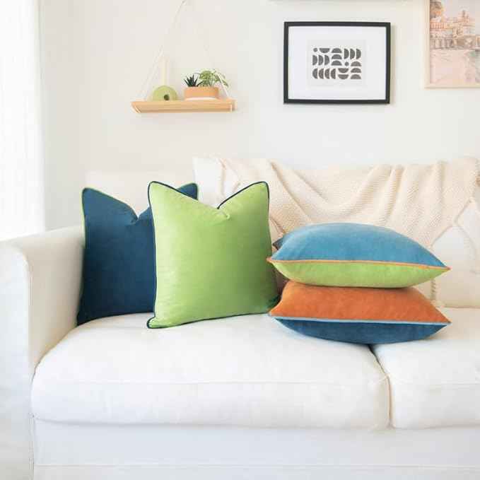 MONDAY MOOSE Decorative Throw Pillow Covers Cushion Cases, Set of 4 Soft Velvet Modern Double-Sided Designs, Mix and Match for Home Decor, Pillow Inserts Not Included (20x20 inch, Blue/Orange)
