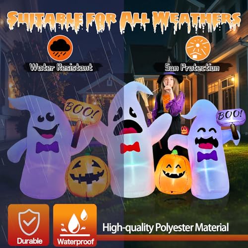 8FT Long Halloween Inflatable Ghosts and Pumpkins (Orange White)