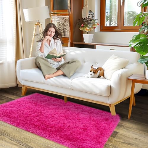 Soft Fluffy Rug for Girls Bedroom 2x3 Feet Hot Pink