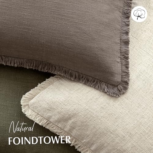 Decorative Linen Fringe Throw Pillow Covers 18×18 Light Coffee (2 Count)