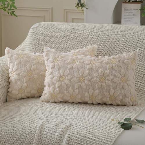 Spring Summer Pillow Covers 12x20 inch Set of 2 Beige Sunflower (2 Count)