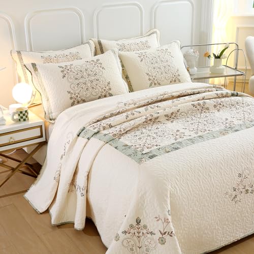 3 Piece Farmhouse Patchwork Quilt Set Oversized Queen
