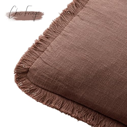 Decorative Linen Fringe Throw Pillow Covers 22×22 Inch (2 Count)