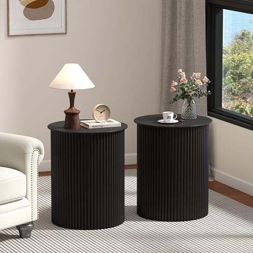 Fluted Round Side Table Small Mid Century End Table