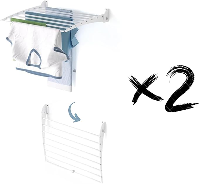 foxydry Fold, Wall Drying Rack, Vertical Drying Rack for Indoor and Outdoor Aluminium and Steel (White - Closing Down, 2X Fold 60)