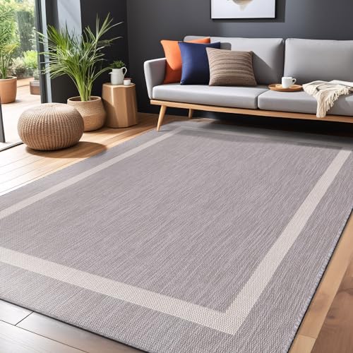Bordered Outdoor Rug 10x14 Washable Outside Carpet for Indoor Patio Porch Waterproof Easy Cleaning Non Shedding Area Rugs Gray 10 x 14