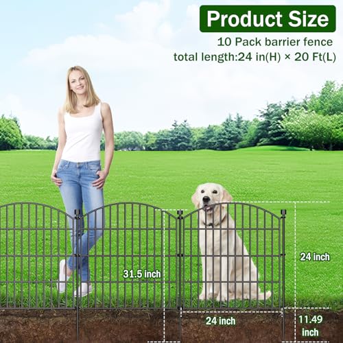 10 Panel No Dig Decorative Garden Fence with Gate 24" H x 20'L Dog Barrier (4.34 Sq Ft)