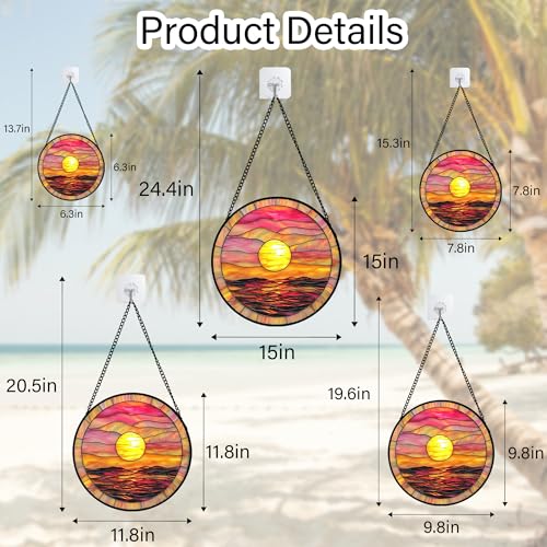Sunrise Sea Pink Stained Glass Window Hanging Suncatcher Gifts Decor 6.3"