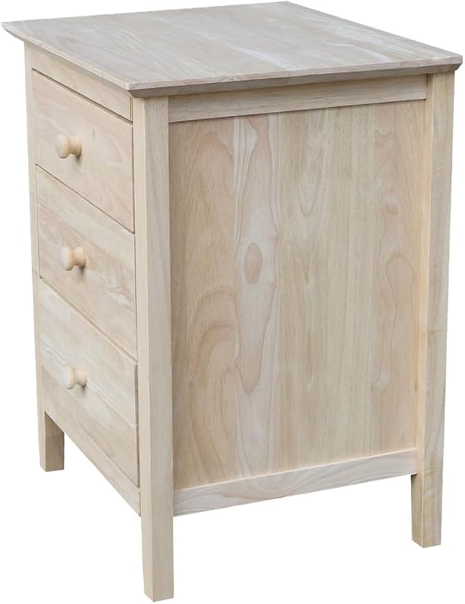 25"H Solid Wood Bedroom Nightstand with 3 Drawers, Parawood Construction, Paint or Stain in Any Color, Durable and Eco-Friendly, Unfinished