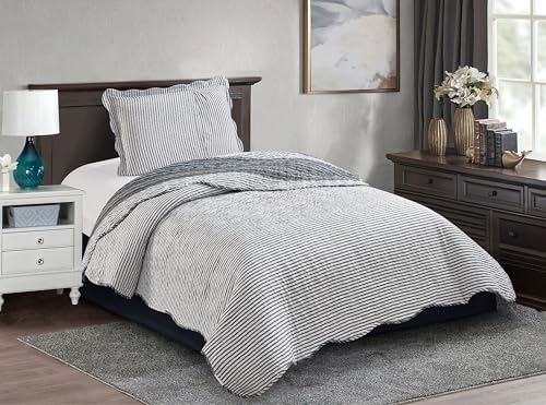 Multi Grey Stripes Patchwork Quilt Set