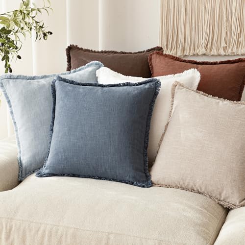 Decorative Linen Fringe Throw Pillow Covers 26×26 Inch (2 Count)