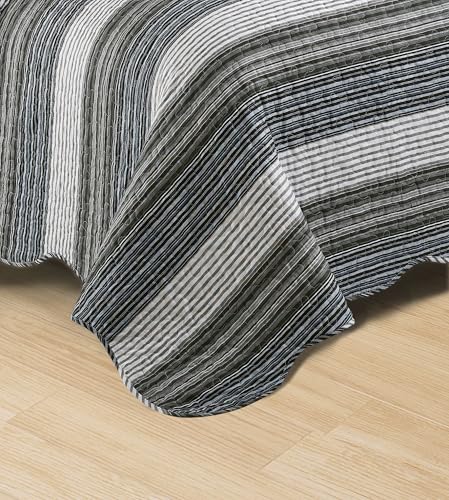 Multi Grey Stripes Patchwork Quilt Set